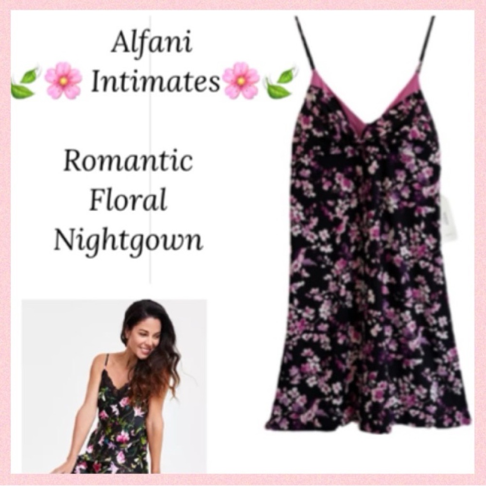 Alfani Intimates Flirty Floral Nightgown Sexy Slinky Night Slip Dress Size Small